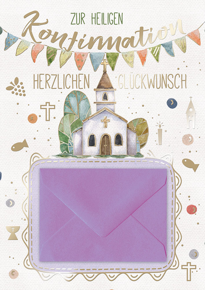 Geldkarte zur Konfirmation „Kirche mit Wimpeln“