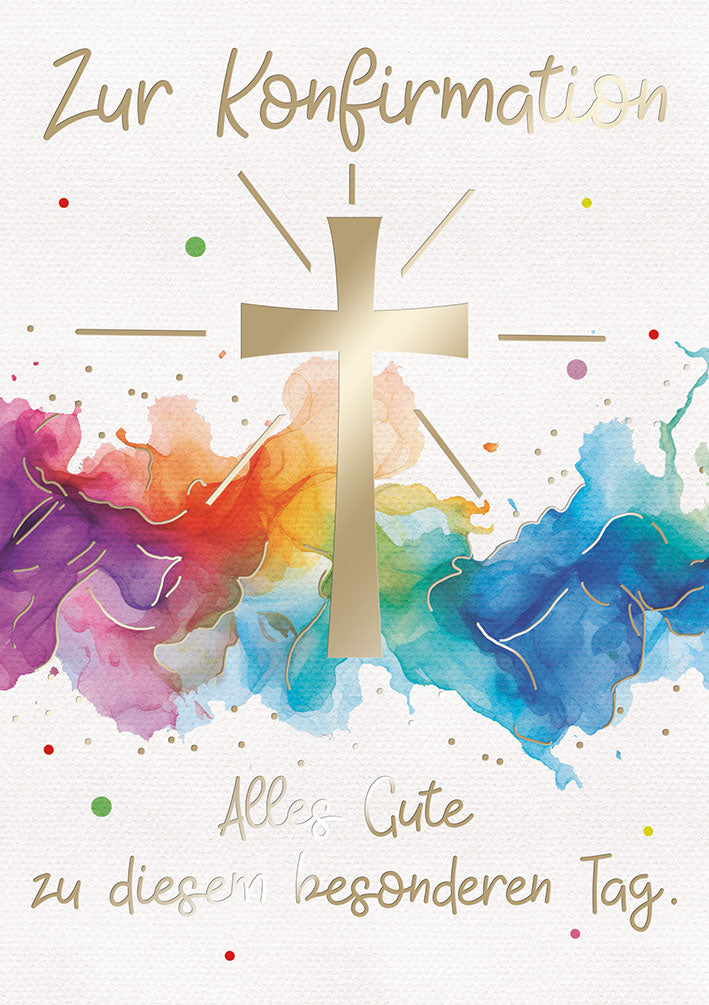Konfirmationskarte „Kreuz in Regenbogenfarben“