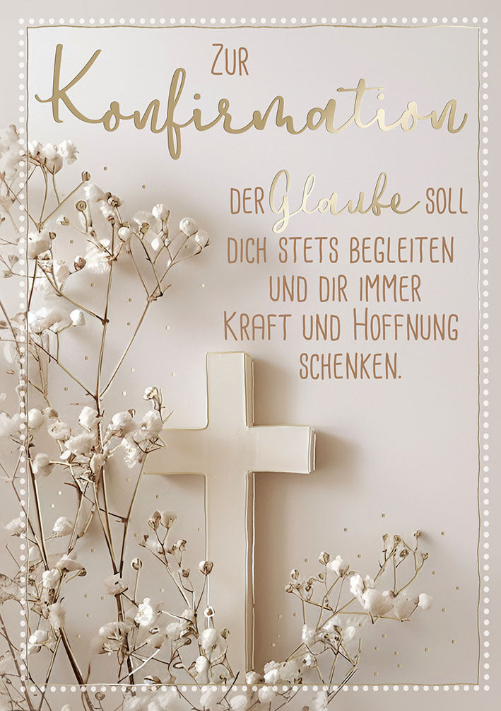 Konfirmationskarte „Holzkreuz mit Schleierkraut“