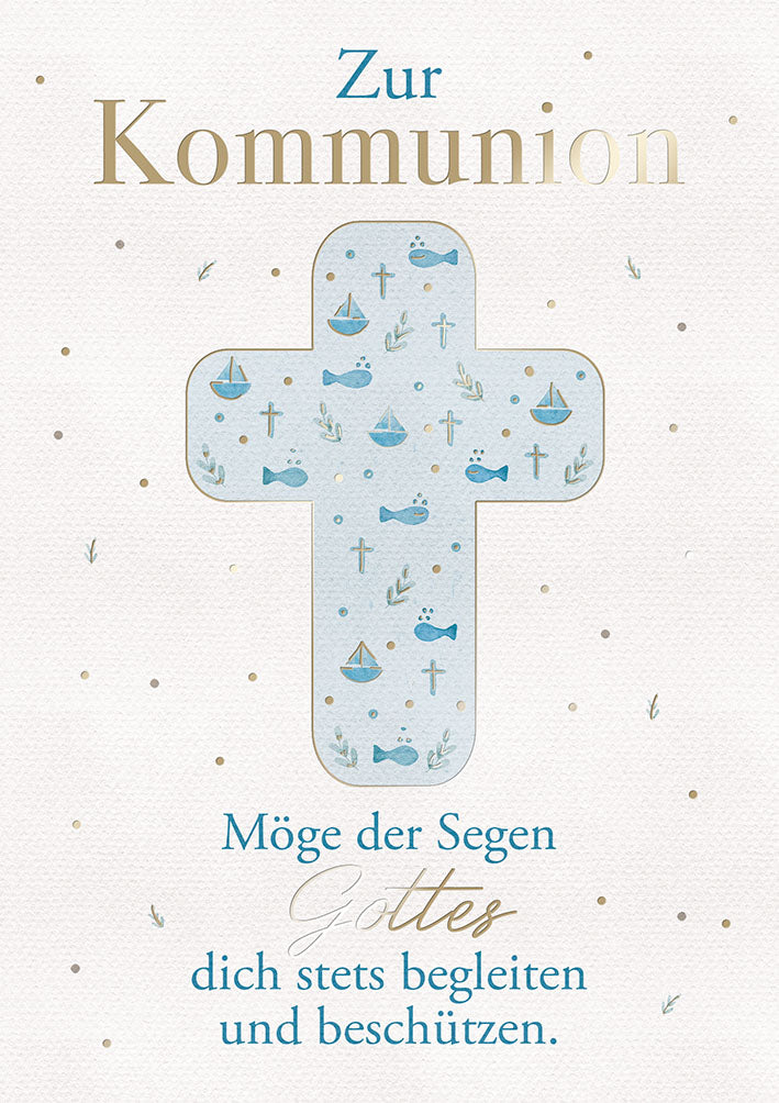 Kommunionskarte „Blaues Kreuz“
