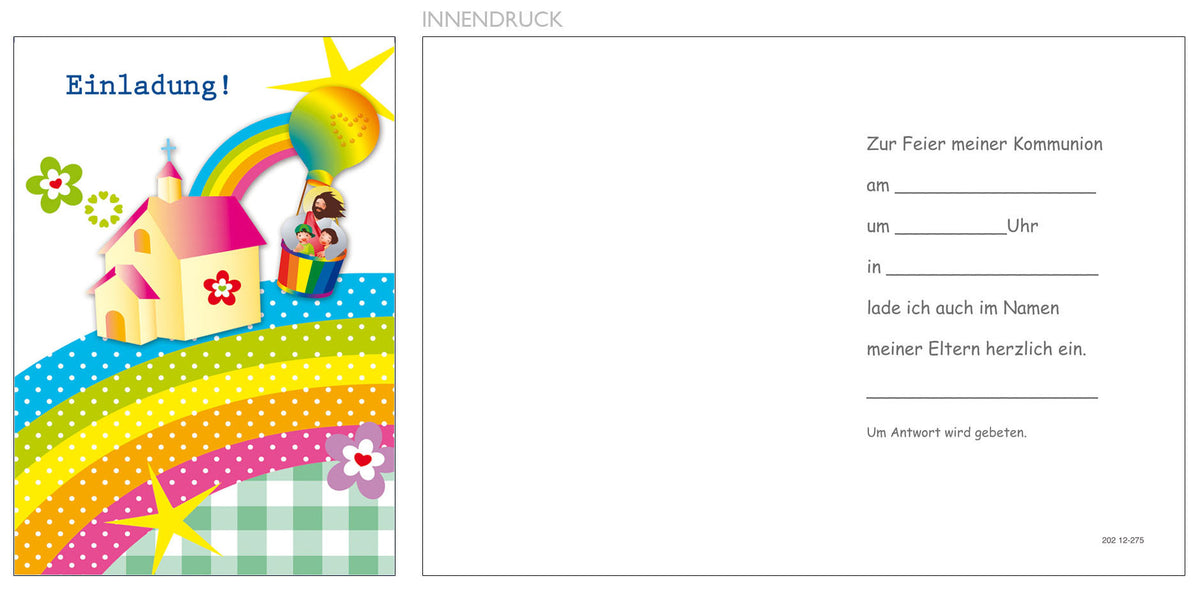 Einladungskarten zur Kommunion „Regenbogenhaus“, 5 Stück
