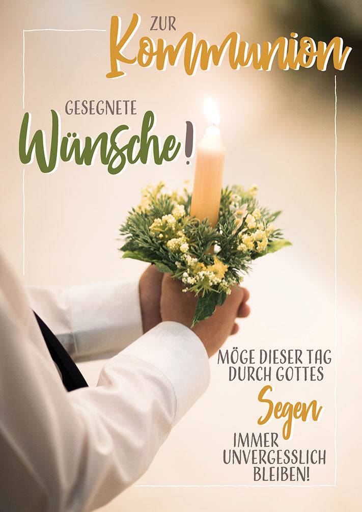 Kommunionskarte „Kerze mit Blumen“
