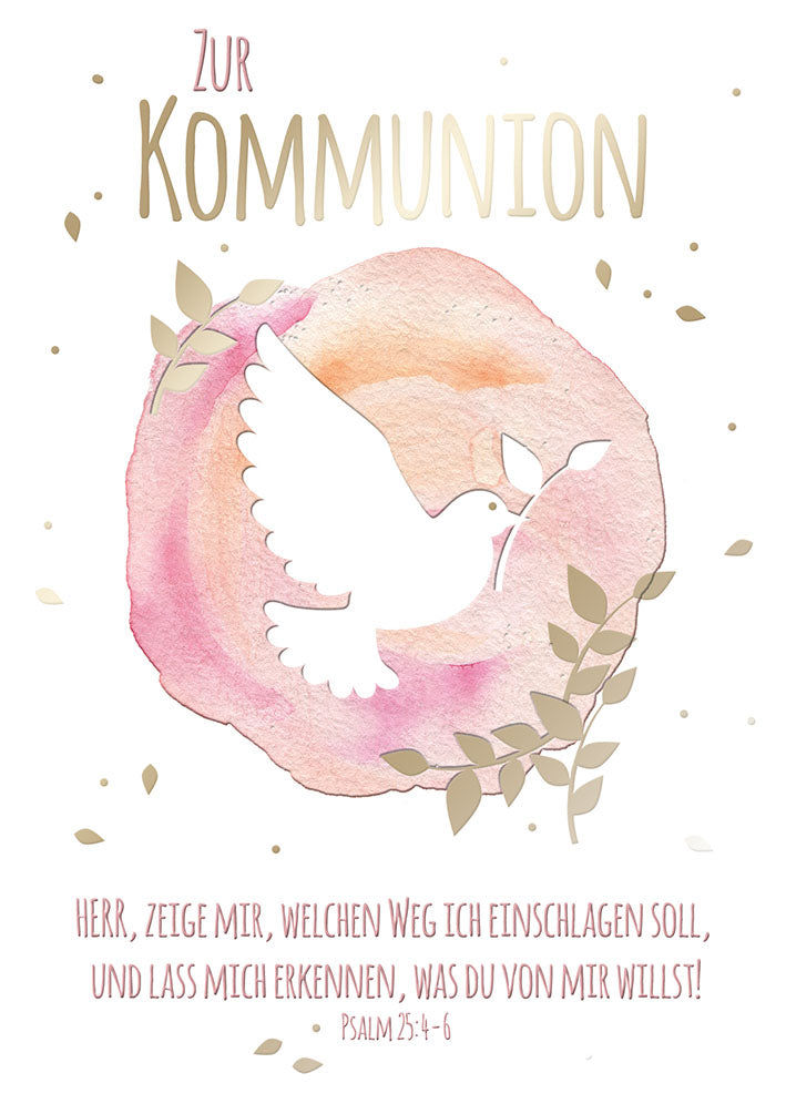 Kommunionskarte „Taube in Rosa“
