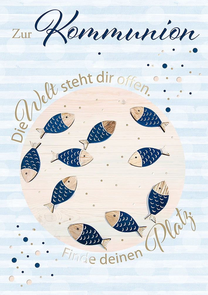 Kommunionskarte „Fische – Die Welt steht dir offen“