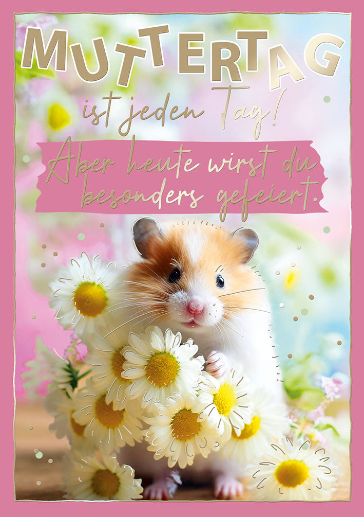 Muttertagskarte „Hamster mit Margeriten“