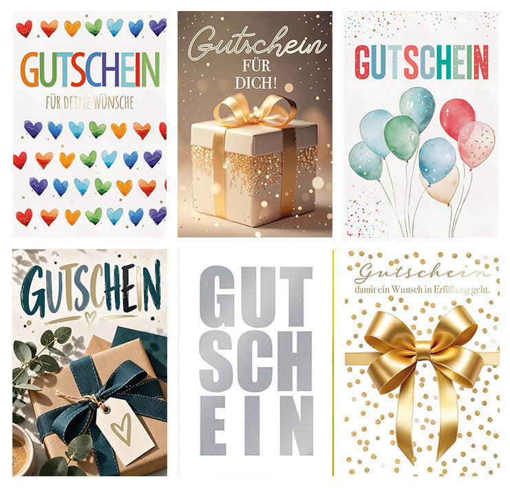 Kartensortiment „Gutschein“ – 12 Karten