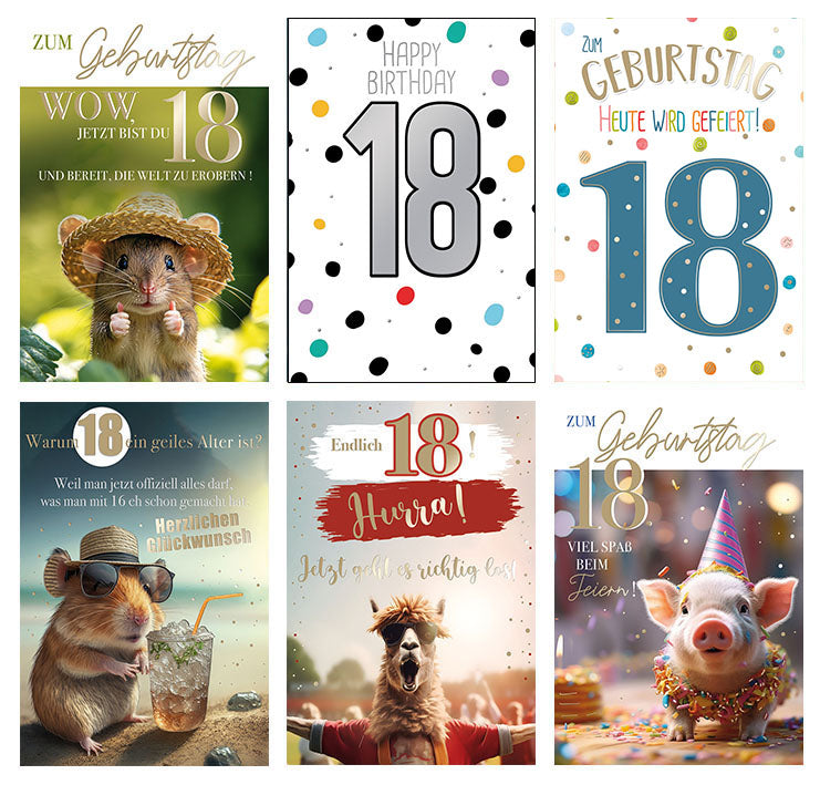 Kartensortiment „18. Geburtstag“ – 12 Karten