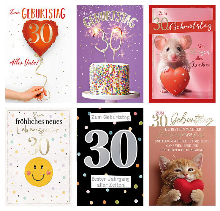 Kartensortiment „30. Geburtstag“ – 12 Karten