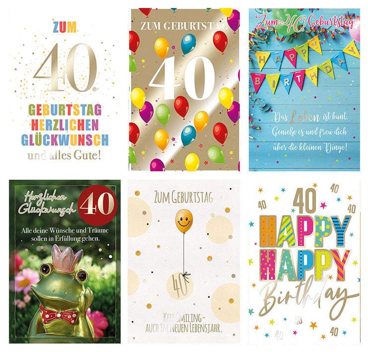 Kartensortiment „40. Geburtstag“ – 12 Karten