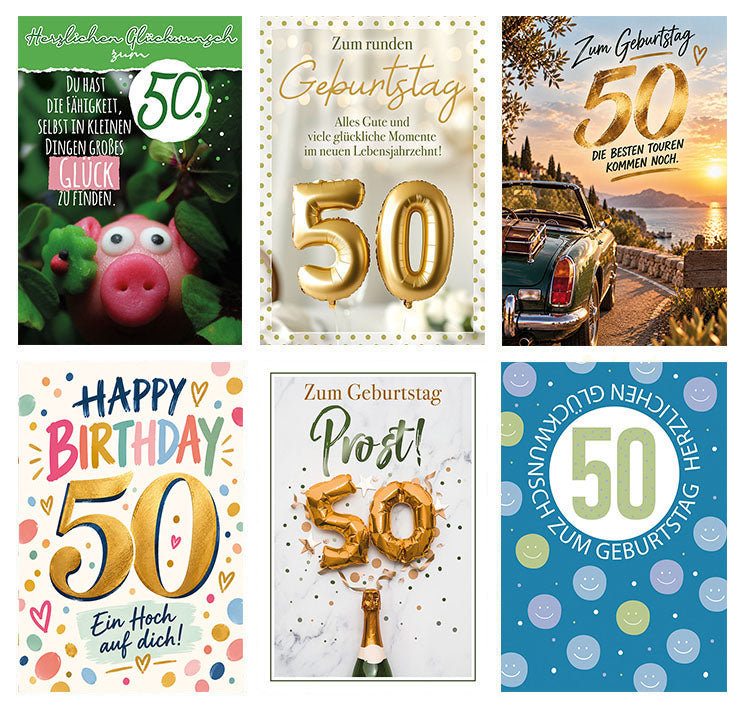 Kartensortiment „50. Geburtstag klassisch“ – 12 Karten
