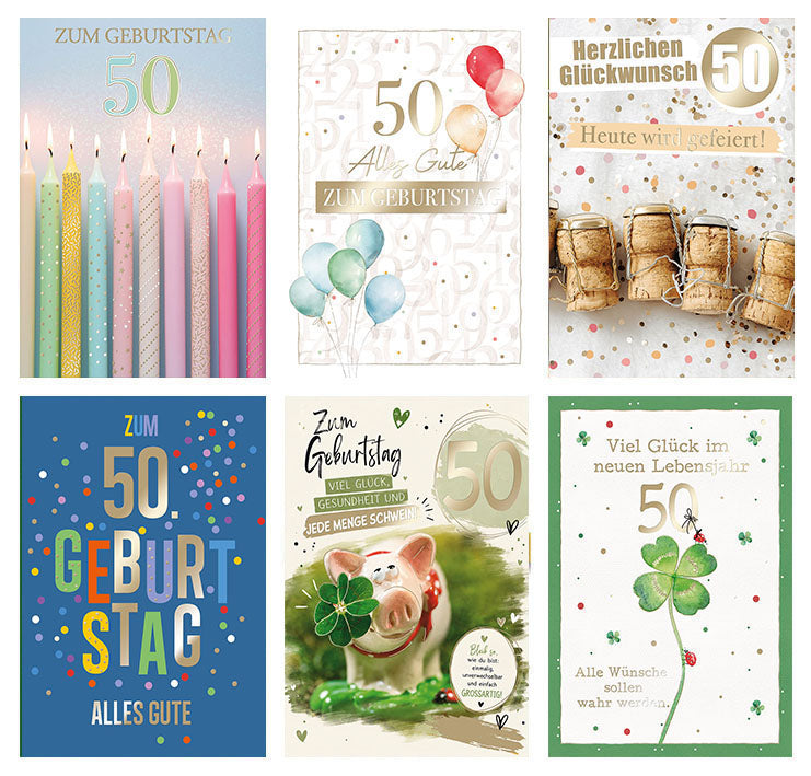 Kartensortiment „50. Geburtstag“ – 12 Karten