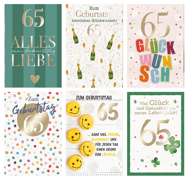 Kartensortiment „65. Geburtstag“ – 12 Karten