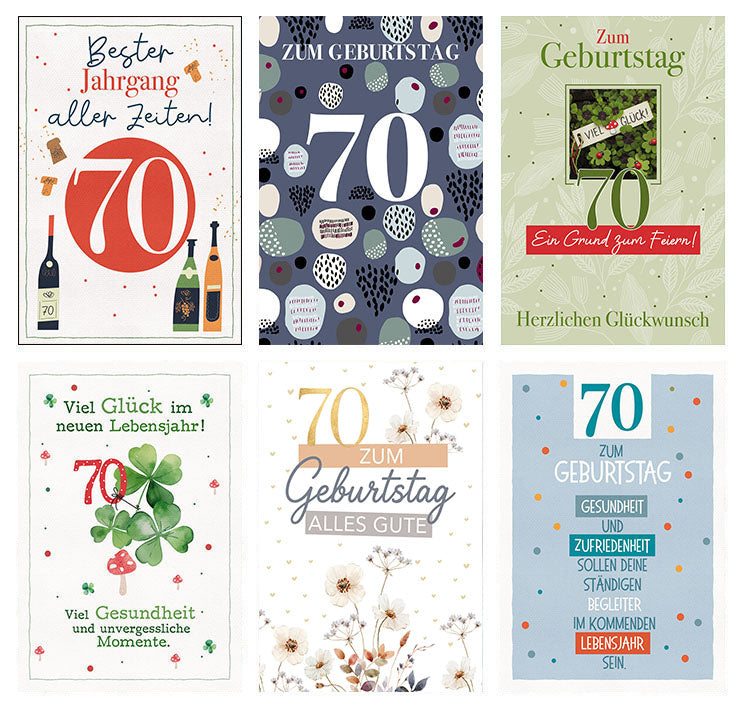 Kartensortiment „70. Geburtstag klassisch“ – 12 Karten