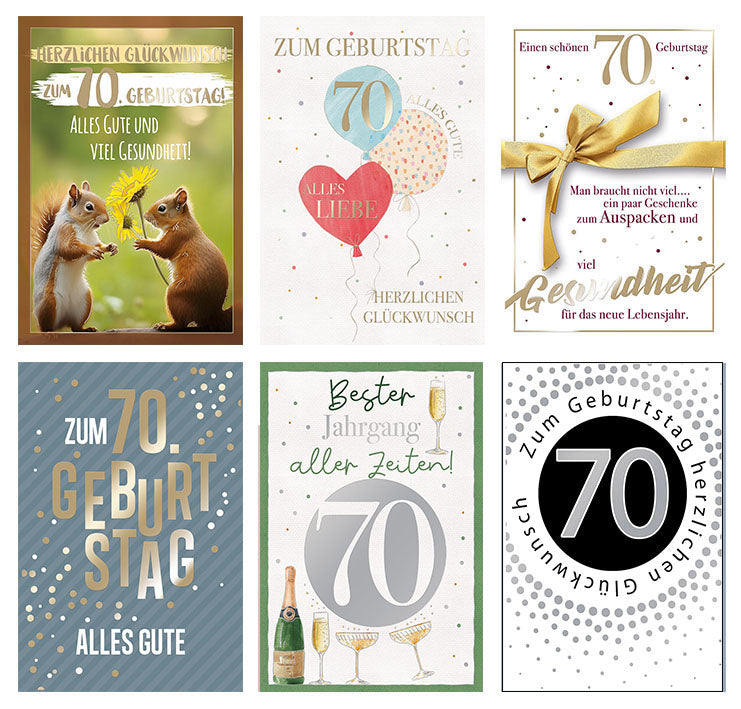 Kartensortiment „70. Geburtstag“ – 12 Karten