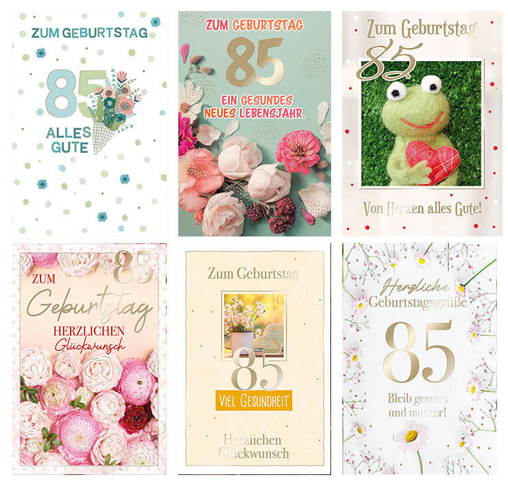 Kartensortiment „85. Geburtstag“ – 12 Karten
